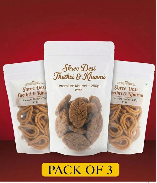 Shree Desi Thethri & Khurmi Combo Pack | Authentic Chhattisgarhi Snacks | Sweet & Savory Homemade Delight | (Pack of 2/3)